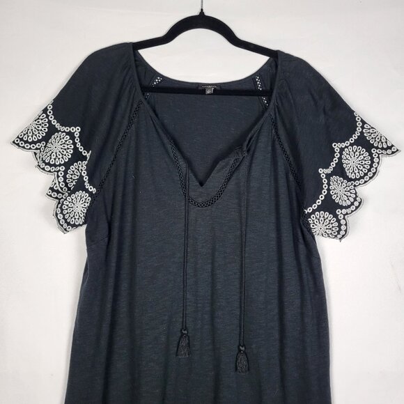 Talbots Embroidered Sleeve Dress Women's Plus Size X 14/16 Black Tassled Boho - Picture 5 of 12
